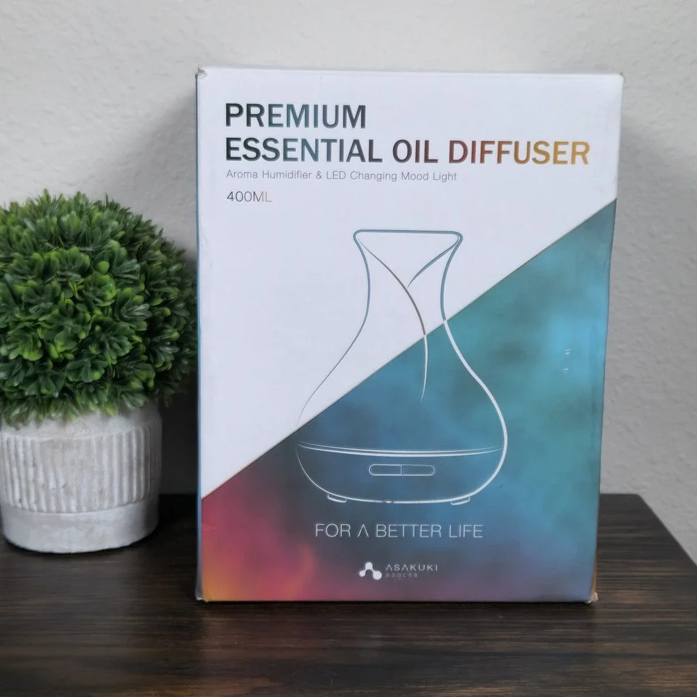 ASASUKI 400ML Wood Grain Aroma Humidifier LED Changing Mood Light